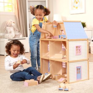 Melissa & Doug Modern Wooden Multi-Level Dollhouse With 19 pcs Furniture [White]