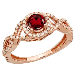 Dazzlingrock Collection 5 MM Round Garnet & Diamond Ladies Split Shank Halo Engagement Ring in 10K Rose Gold, Size 7