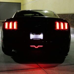 iJDMTOY Smoked Lens LED Rear Foglamp Compatible With 2015-2017 Ford Mustang, Full Red LED Tail Light Assembly Functions as Reverse Light & Rear Fog Light