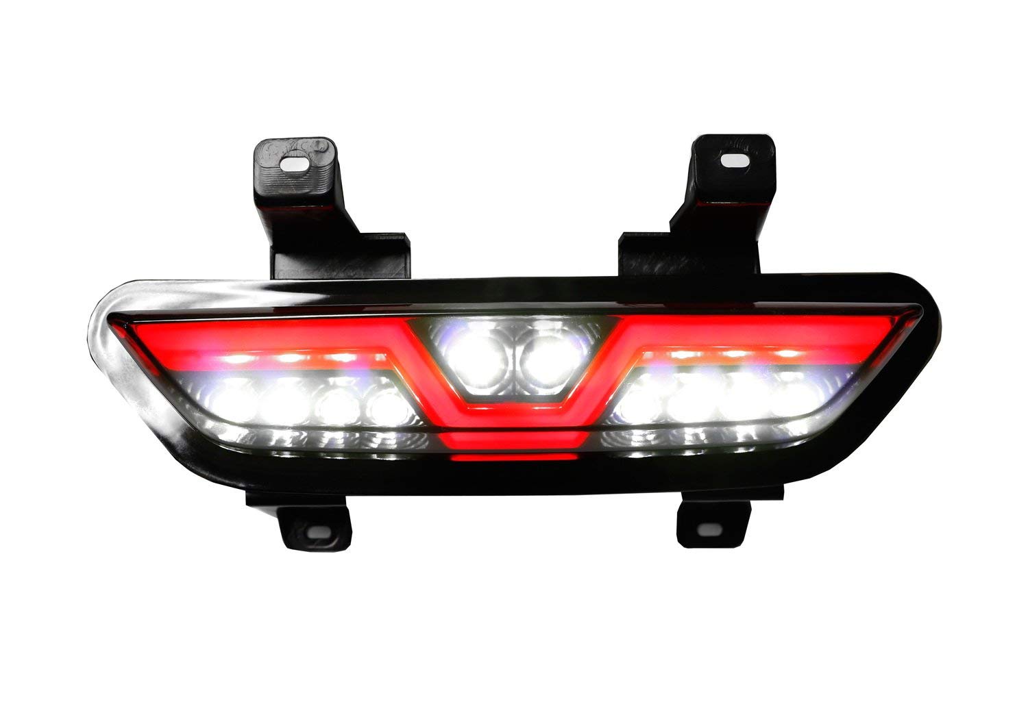 iJDMTOY Smoked Lens LED Rear Foglamp Compatible With 2015-2017 Ford Mustang, Full Red LED Tail Light Assembly Functions as Reverse Light & Rear Fog Light