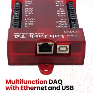 T4-USB Data Logger or Ethernet Multifunction DAQ Device with up to 12 Analog inputs or 16 Digital I/O, 2 Analog outputs (10-bit), and Multiple Digital counters/timers.