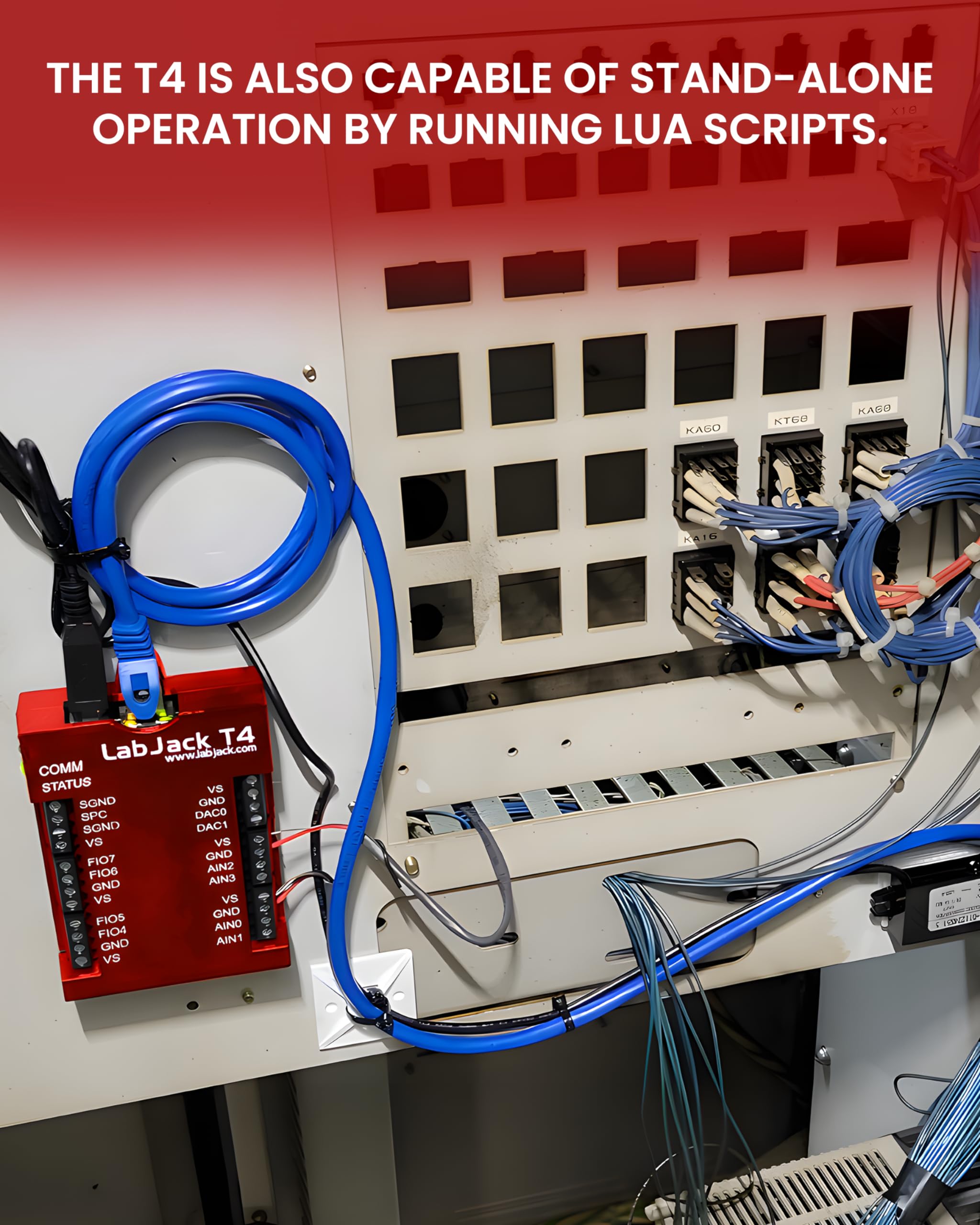 T4-USB Data Logger or Ethernet Multifunction DAQ Device with up to 12 Analog inputs or 16 Digital I/O, 2 Analog outputs (10-bit), and Multiple Digital counters/timers.