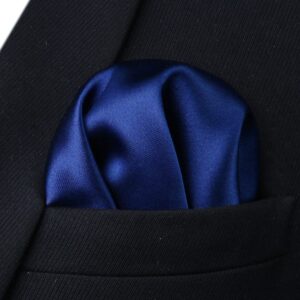 Mens Solid Navy Blue Tie Classic 3.4" width Necktie and Pocket Square Set with Gift Box by HISDERN,Navy Blue,One Size