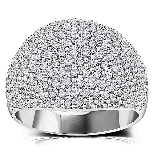 White Diamond Accent Dome Ring - Cluster Cubic Zirconia Paved Statement Wide Bands Size 5-11