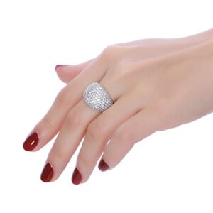 White Diamond Accent Dome Ring - Cluster Cubic Zirconia Paved Statement Wide Bands Size 5-11