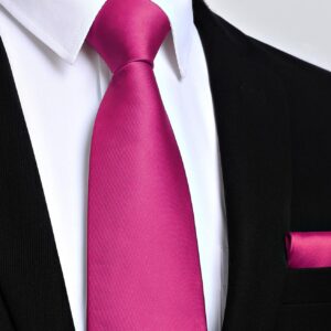 Mens Solid Pink Tie Classic 3.4" width Necktie and Pocket Square Set with Gift Box by HISDERN,Deep Pink,One Size