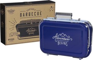 gentlemen's hardware - retro portable charcoal barbeque w/ metal carrying case, lightweight, for grilling on the go, easy to assemble, durable, convenient (blue)