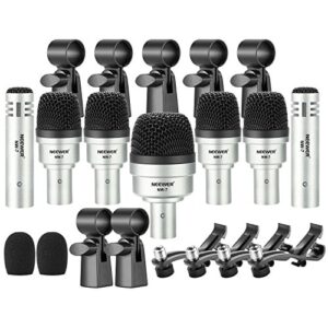 neewer 7 piece wired dynamic drum mic kit - kick bass, tom/snare & cymbals microphone set - for drums, vocal, other instrument - complete with thread clip, inserts, mics holder & case（nw-7）