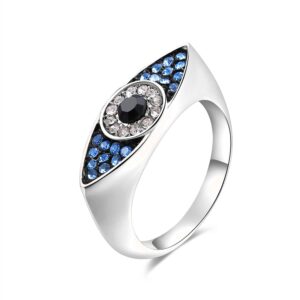 ERLUER Women's Evil eye Rings CZ Crystals Rose Gold Platinum Plated Wedding Jewelry Finger Ring For Women (Platinum Plated, 7)