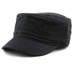 the hat depot cadet military army baseball cap tie dye & washed cotton basic & distressed cadet brushed cotton cap (1. basic - black)