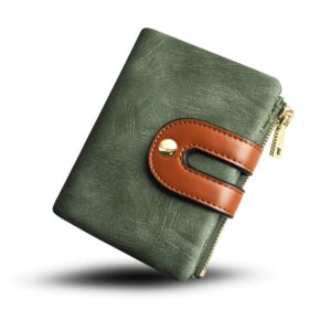 yotoo topkull womens wallets bifold leather small wallets for women mini rfid thin billfolds ladies wallets slim compact with zipper coin pocket (green)