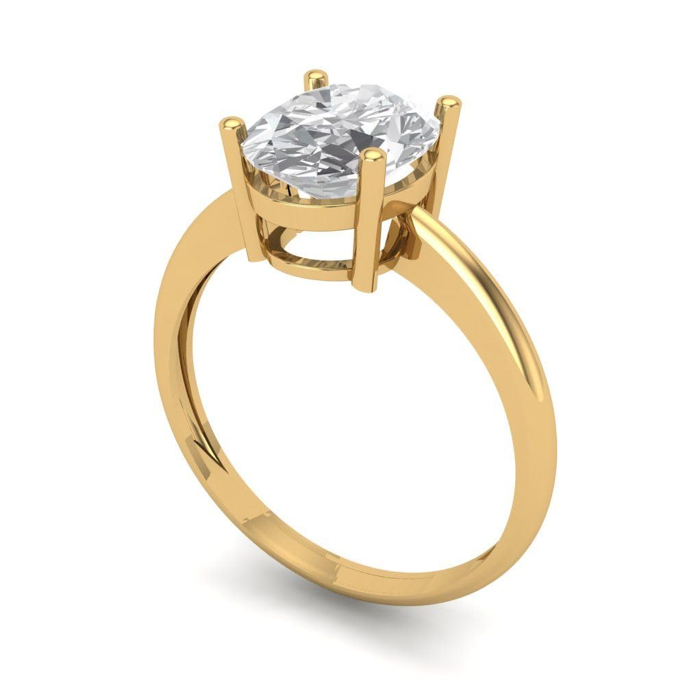 Clara Pucci 2.0 Ct Brilliant Oval Cut Clear Simulated Diamond 14K Yellow Gold Solitaire Engagement Promise Bridal Ring Size 6