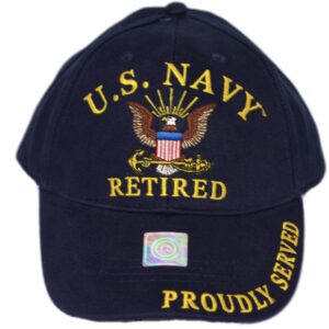 MWS U.S Navy Retired Proudly Served Navy Blue Embroidered Cap Hat