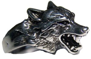 noveltees wolf head & face with teeth mens or womens deluxe biker ring - size 13