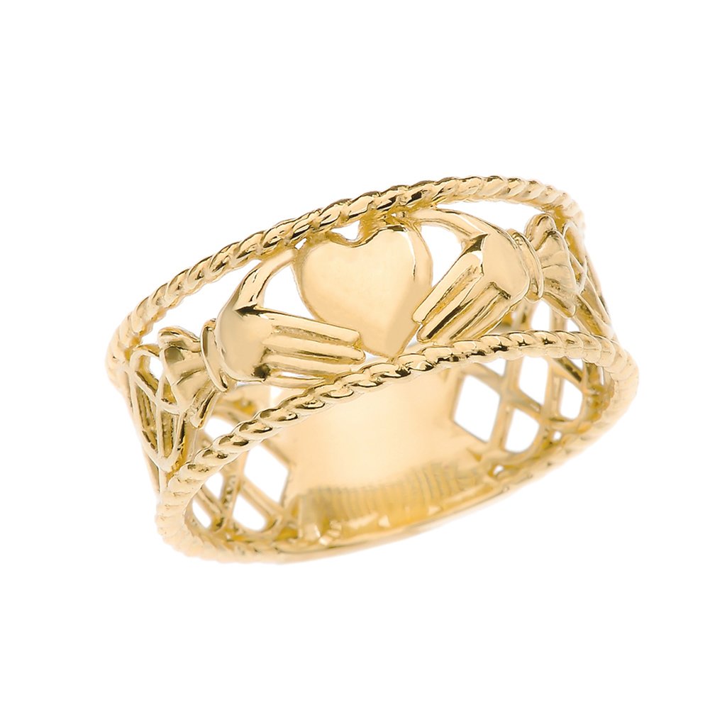 Unique 10k Yellow Gold Celtic Knot Claddagh Heart Rope Design Band (Size 6.75)