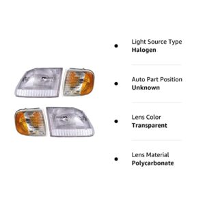 4 Piece Headlight & Corner Light Set - Compatible with 97-03 Ford Pickups F150 F250 (from 8/96 and up)