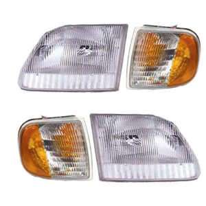 4 Piece Headlight & Corner Light Set - Compatible with 97-03 Ford Pickups F150 F250 (from 8/96 and up)