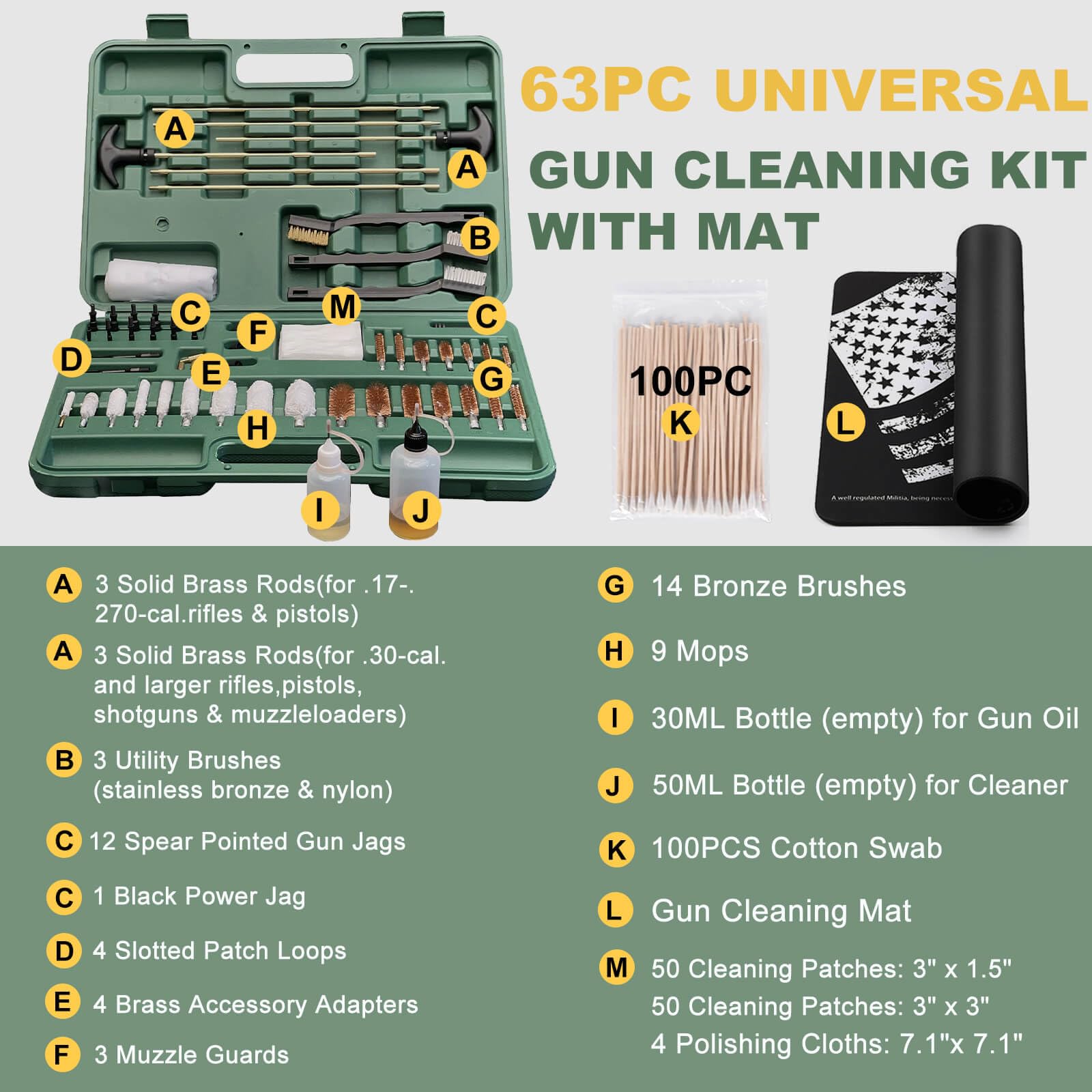 iunio Gun Cleaning Kit, Universal Gun Cleaning, All Caliber, with Mat and Carrying Case, for All Guns, Rifle, Shotgun, Handgun, Pistol, Hunting, Shooting Cleaning kit