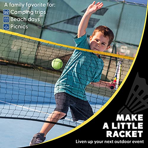 Boulder Badminton Pickleball Net - Height Adjustable Portable Net for Junior Tennis, Kids Volleyball & Soccer, and Backyard Games - Easy Setup Nylon Sports Net with Poles 10 ft/14ft/17ft Wide