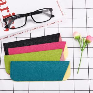 molshine Portable Leather Small Eyeglasses Pouch,Soft Slip Into Eyeglass Sleeve for Women Men Folding Reading Glasses (Small, Black&pink&green&blue)