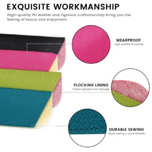 molshine Portable Leather Small Eyeglasses Pouch,Soft Slip Into Eyeglass Sleeve for Women Men Folding Reading Glasses (Small, Black&pink&green&blue)