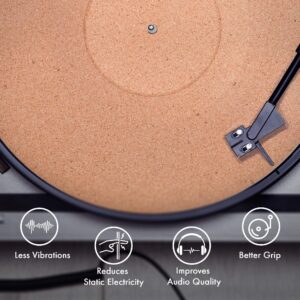 Cork Turntable Mat by PRO SPIN for Vinyl LP Record Players (3mm) | Record Player Mat with High-Fidelity Audiophile Acoustic Sound Support | Turntable Slip Mat Help Reduce Noise Due to Static and Dust