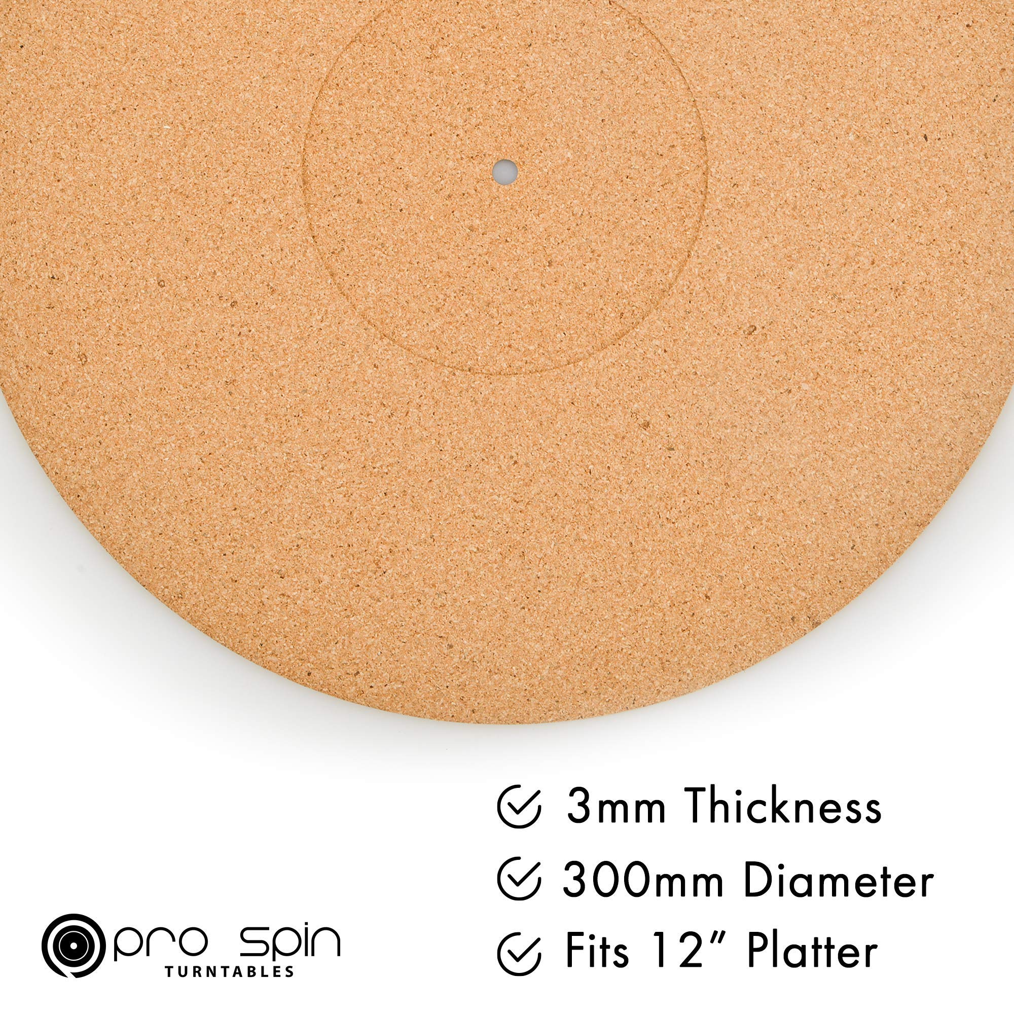 Cork Turntable Mat by PRO SPIN for Vinyl LP Record Players (3mm) | Record Player Mat with High-Fidelity Audiophile Acoustic Sound Support | Turntable Slip Mat Help Reduce Noise Due to Static and Dust