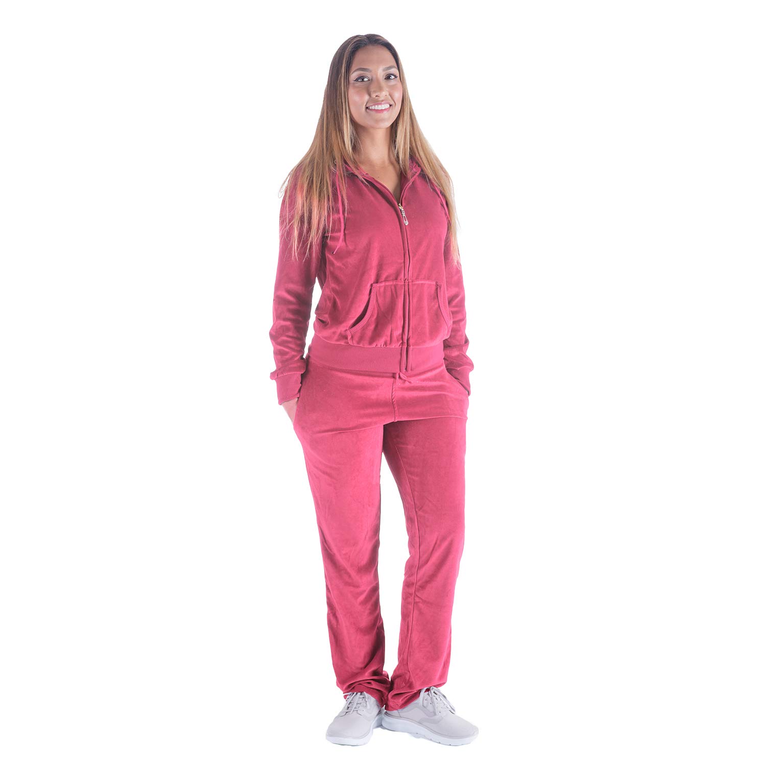 TanBridge Women's 2 Piece Solid Velvet Tracksuit Set Full Zip-up Hooded Sweatshirts & Pants Set