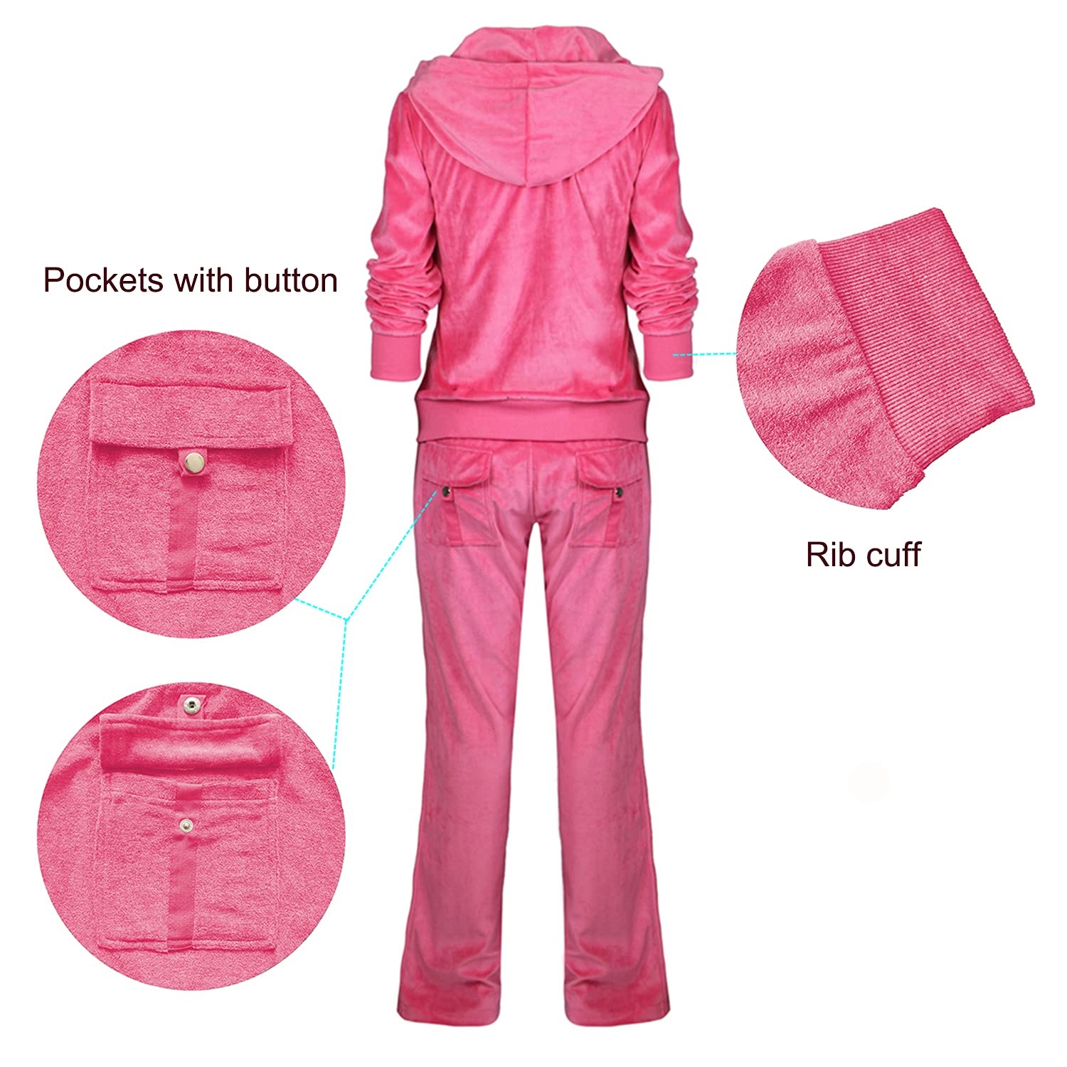 TanBridge Women's 2 Piece Solid Velvet Tracksuit Set Full Zip-up Hooded Sweatshirts & Pants Set