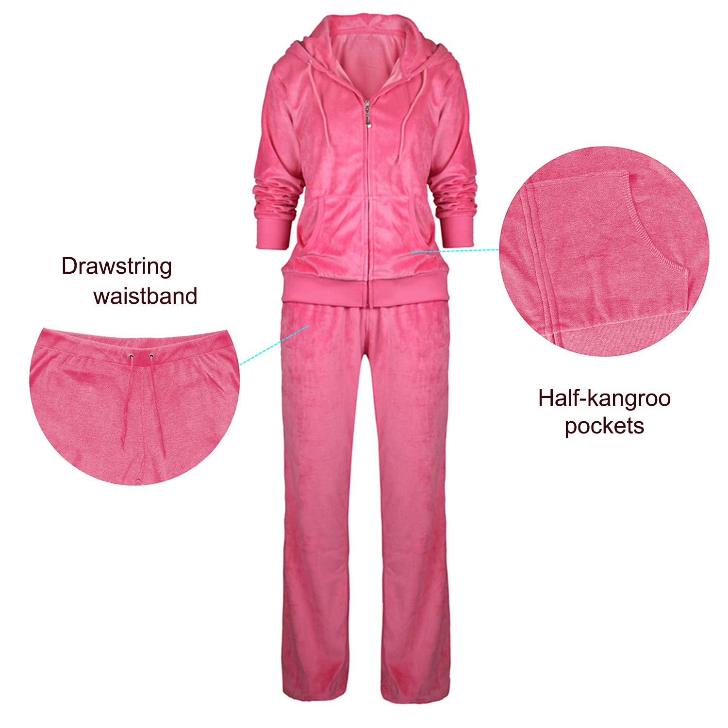 TanBridge Women's 2 Piece Solid Velvet Tracksuit Set Full Zip-up Hooded Sweatshirts & Pants Set