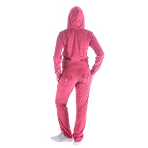 TanBridge Women's 2 Piece Solid Velvet Tracksuit Set Full Zip-up Hooded Sweatshirts & Pants Set