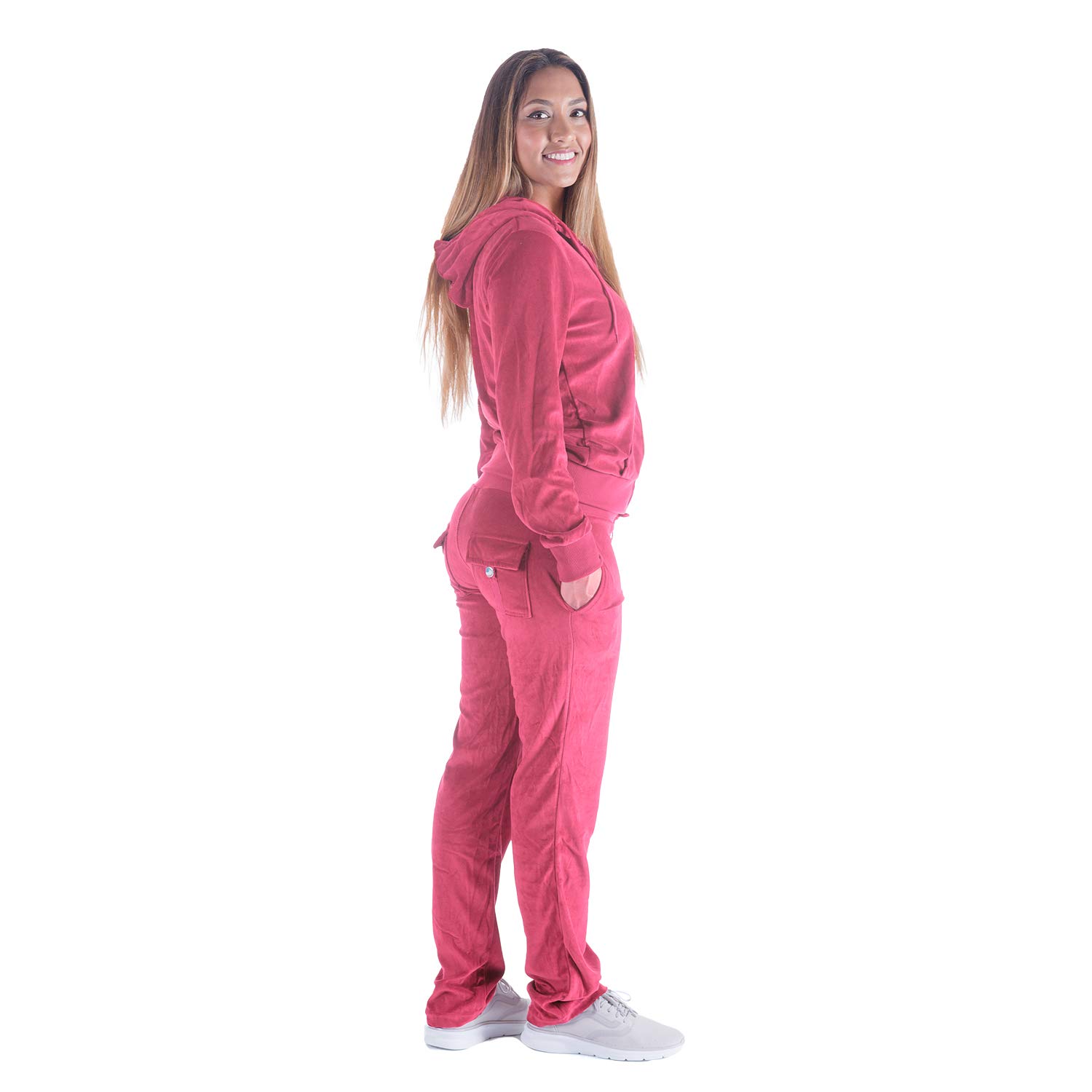 TanBridge Women's 2 Piece Solid Velvet Tracksuit Set Full Zip-up Hooded Sweatshirts & Pants Set