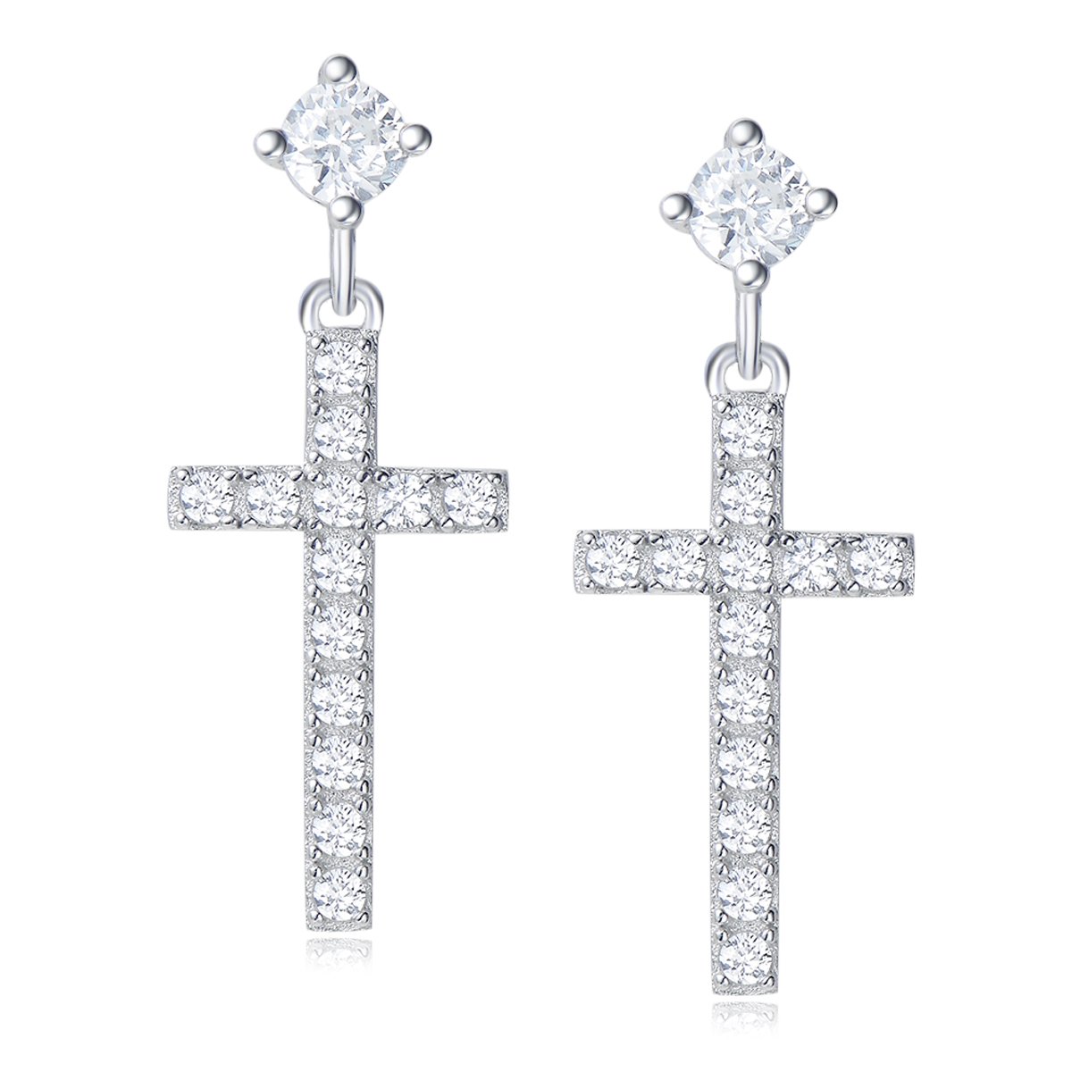 Carleen 14K White Gold Plated Sterling Silver Cubic Zirconia CZ Simulated Diamond Small Cute Cross Stud Earrings for Women Dangle Drop Earrings for Women