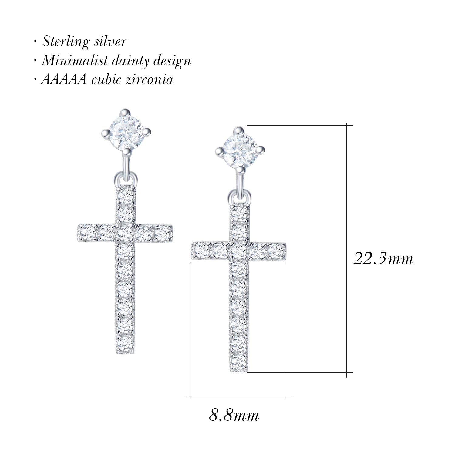 Carleen 14K White Gold Plated Sterling Silver Cubic Zirconia CZ Simulated Diamond Small Cute Cross Stud Earrings for Women Dangle Drop Earrings for Women