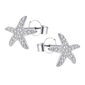 aoedej dancing starfish stud earrings sterling silver earrings mico pave cz earrings for women