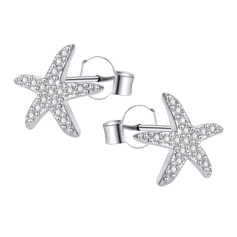 AoedeJ Dancing Starfish Stud Earrings Sterling Silver Earrings Mico Pave CZ Earrings for Women