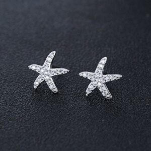 AoedeJ Dancing Starfish Stud Earrings Sterling Silver Earrings Mico Pave CZ Earrings for Women