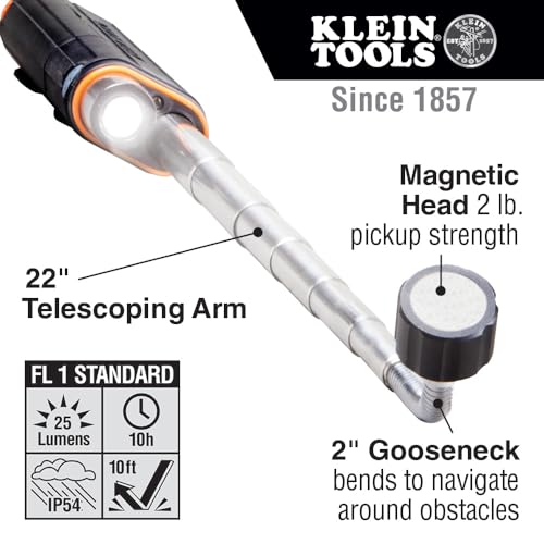 Klein Tools 56027 Telescoping Magnetic LED Light and Pickup Tool for Work and Outdoor Hiking, Camping