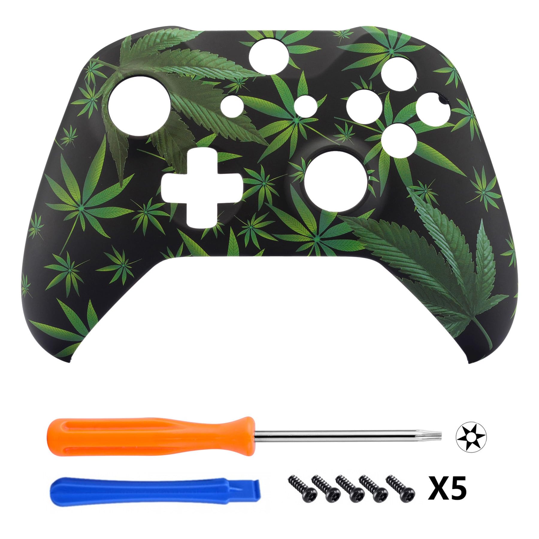 eXtremeRate Green Weeds Faceplate Cover, Soft Touch Front Housing Shell Case, Comfortable Soft Grip Replacement Kit for Xbox One S & Xbox One X Controller Model 1708 - Controller NOT Included