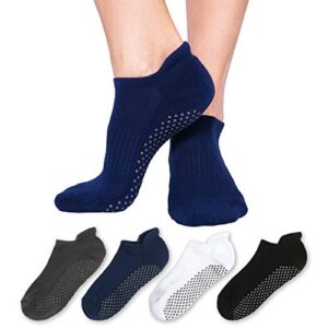 non slip non skid socks for women and men– 4 pack pilates yoga grip socks