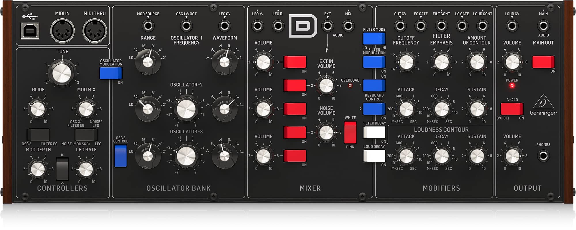 Behringer MODEL D Legendary Analogue Synthesizer with 3 VCOs/Ladder Filters/LFO and Euro Rack Format