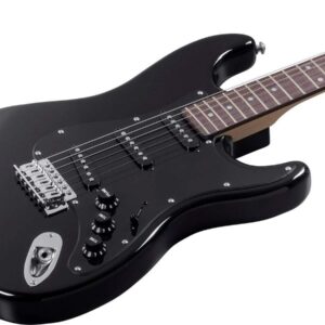 Monoprice Cali Classic Electric Guitar - Black, 6 Strings, Double-Cutaway Solid Body, Right Handed, SSS Pickups, Full-Range Tone, With Gig Bag, Perfect for Beginners - Indio Series