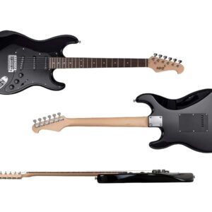 Monoprice Cali Classic Electric Guitar - Black, 6 Strings, Double-Cutaway Solid Body, Right Handed, SSS Pickups, Full-Range Tone, With Gig Bag, Perfect for Beginners - Indio Series