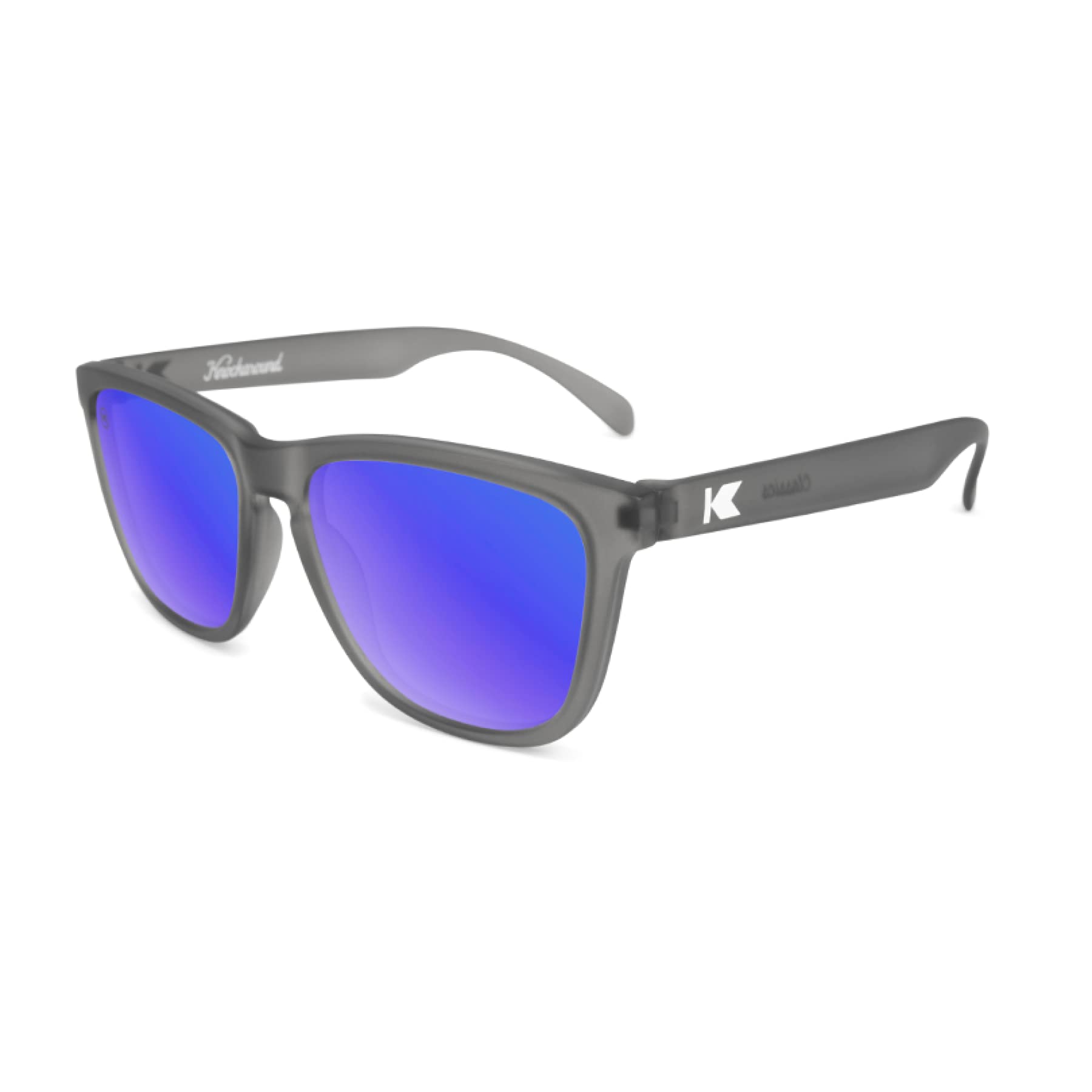 Knockaround Classics Polarized Sunglasses for Men & Women - Impact Resistant Lenses & Full UV400 Protection, Translucent Grey Frames/Blue Reflective Lenses