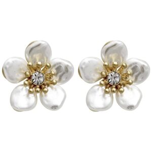 Lonna & Lilly Women's Gold-Tone and White Flower Stud Earrings, 0.5