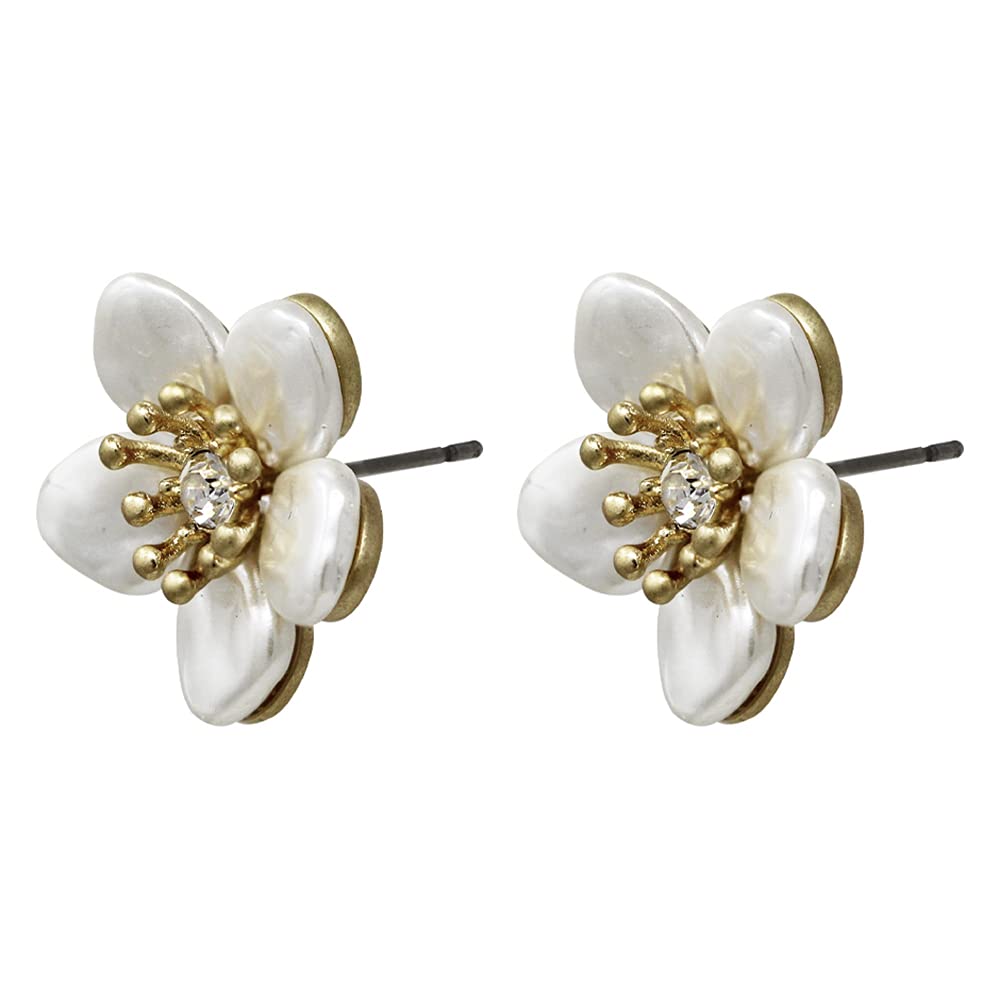 Lonna & Lilly Women's Gold-Tone and White Flower Stud Earrings, 0.5