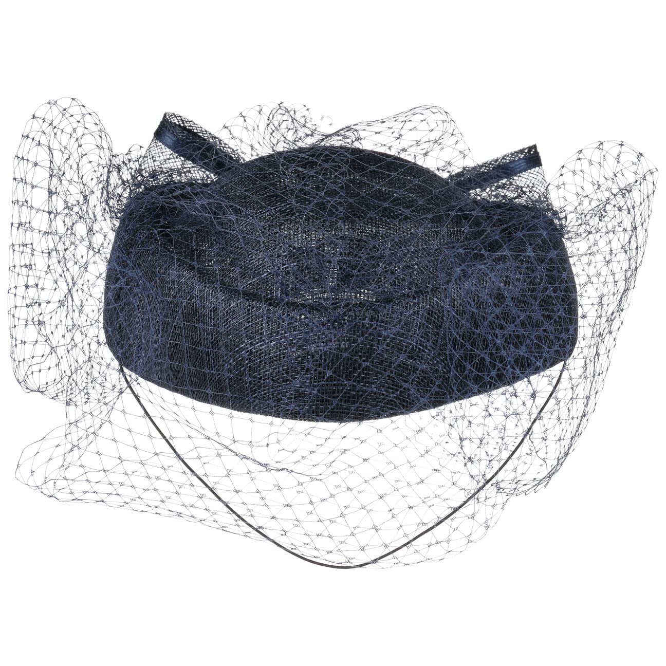 McBURN Sinamay Pillbox Hat with Veil Women Navy One Size