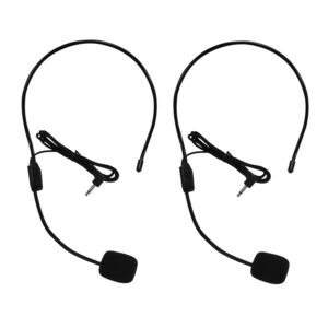 set of 2 headset microphone, flexible wired boom for voice amplifier,teachers, speakers, coaches, presentations, seniors and more, black