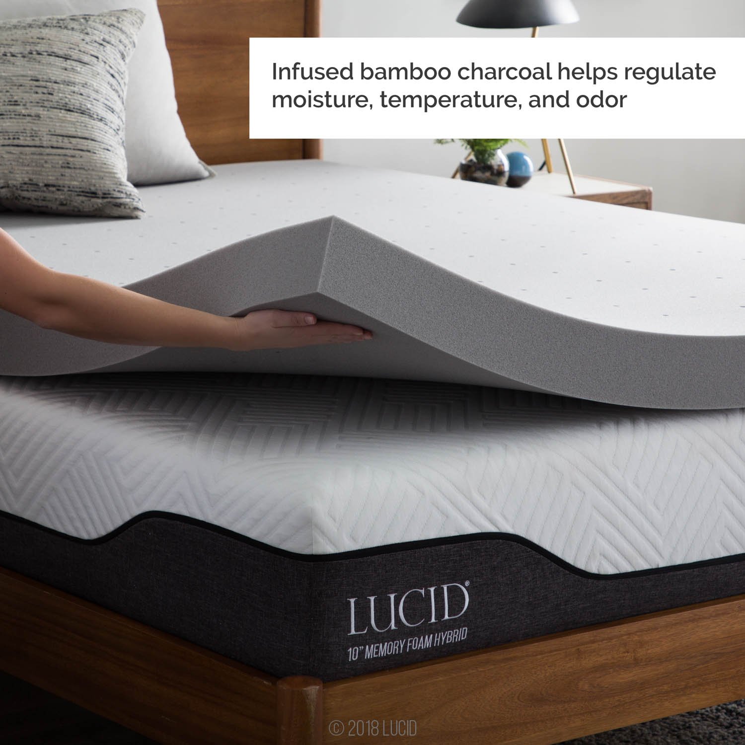 Lucid 4 Inch Mattress Topper King – Memory Foam – Bamboo Charcoal Infusion – Cooling Ventilation – Hypoallergenic – CertiPur Certified Foam