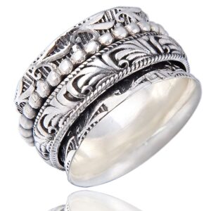 ENERGY STONE Dancer Sterling Silver Meditation Spinner Ring (Style US61) (9.5)